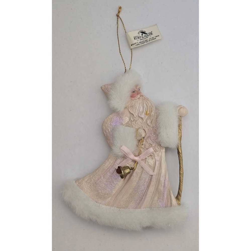 Vintage Kurt S Adler Father Christmas Santa Ornament Pink White Resin Fur Trim